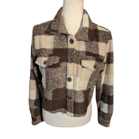 House of Harlow neutral bland cropped Eisenhower style wool blend jacket sz S - Picture 8 of 9